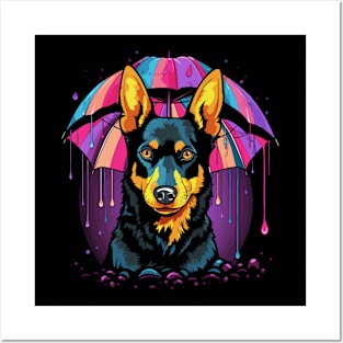 Australian Kelpie Rainy Day With Umbrella Posters and Art